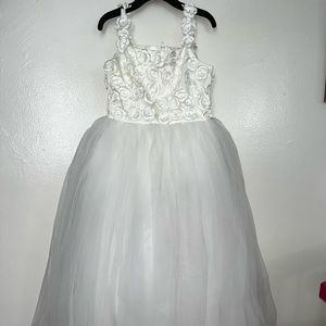 Ivory white girl's flower dress, sz.6